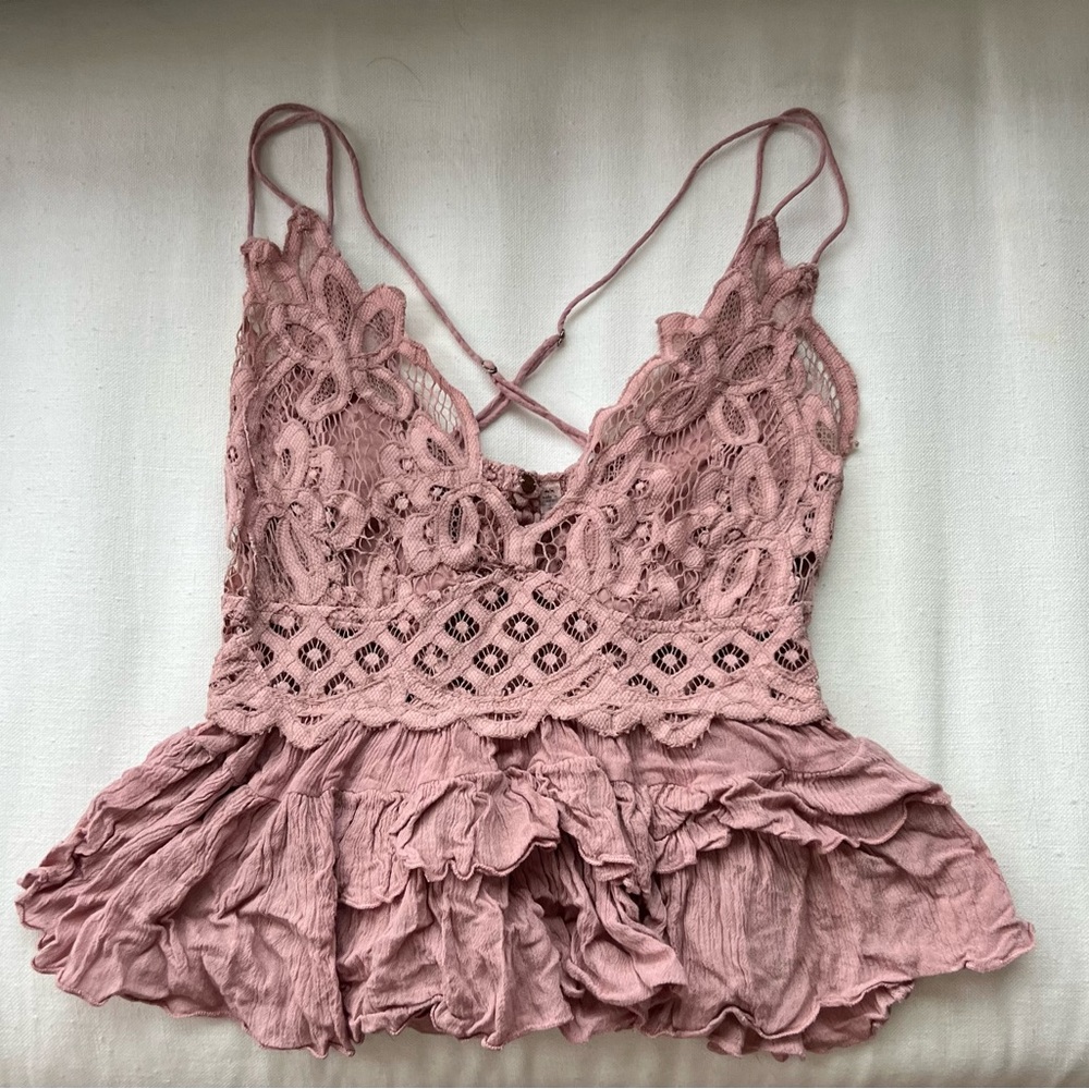 FREE PEOPLE pink floral top, used but still in good condition